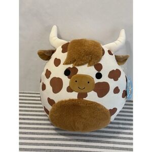NWT Squishmallows 12" Inch Alonzo The White & Brown Spotted Highland Cow